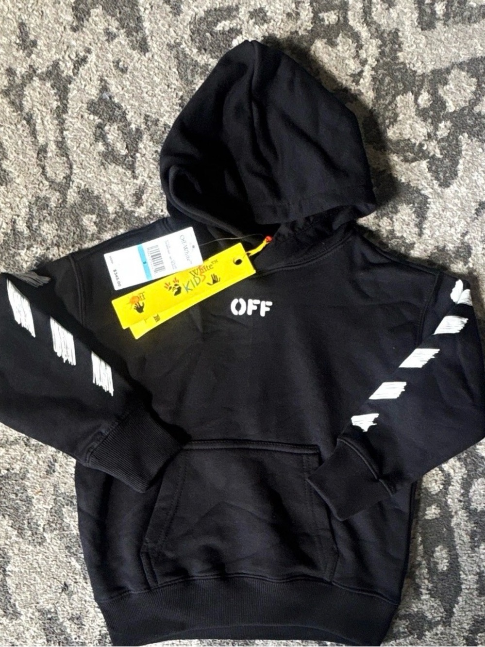 Off-White Black Kids Hoodie with White Sleeve Graphics